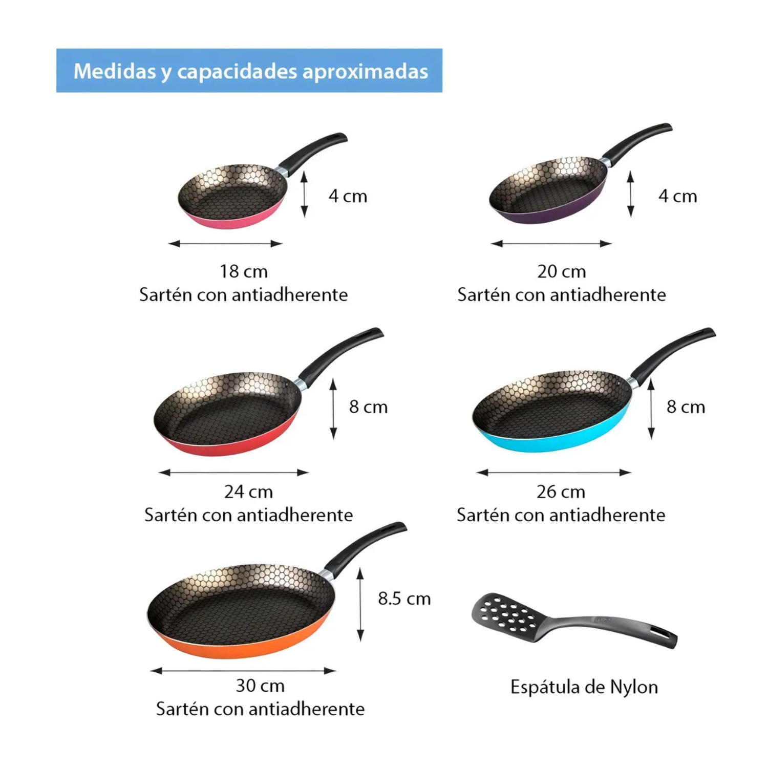 Juego 5 Sartenes Fashion Cook Cinsa Con Antiadherente Thermocell Multicolor