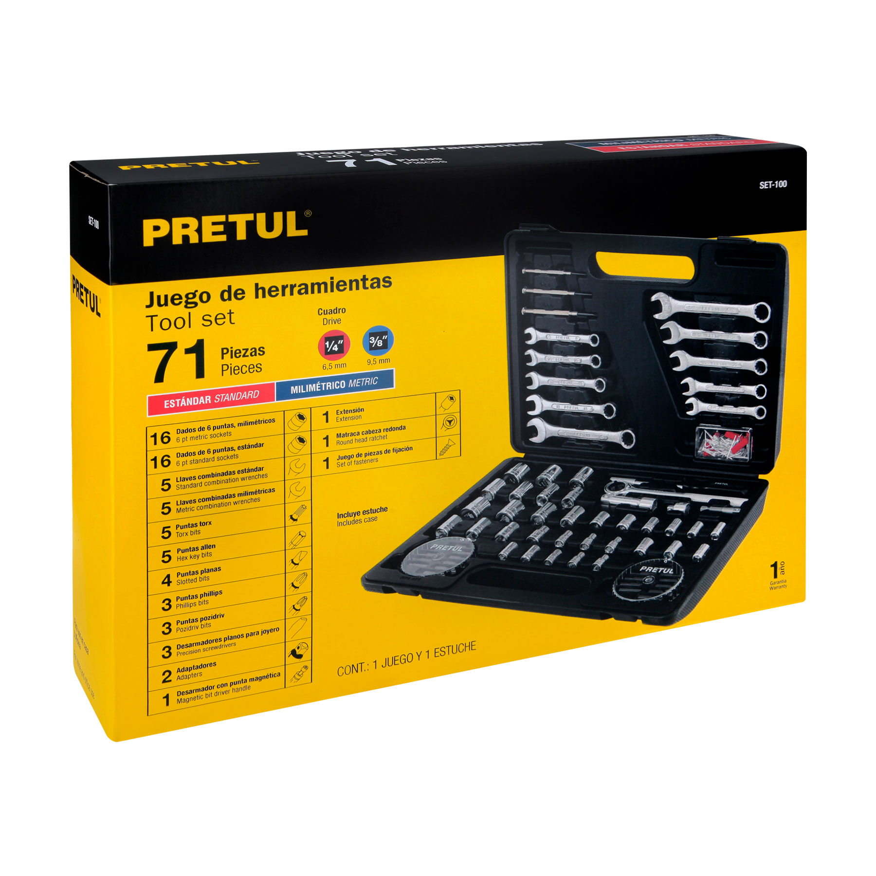 Juego de Herramientas de 71 Pzas Pretul Autocle Mecanico Mecanica Hogar Set de Dados Puntas Llaves Combinadas Matraca