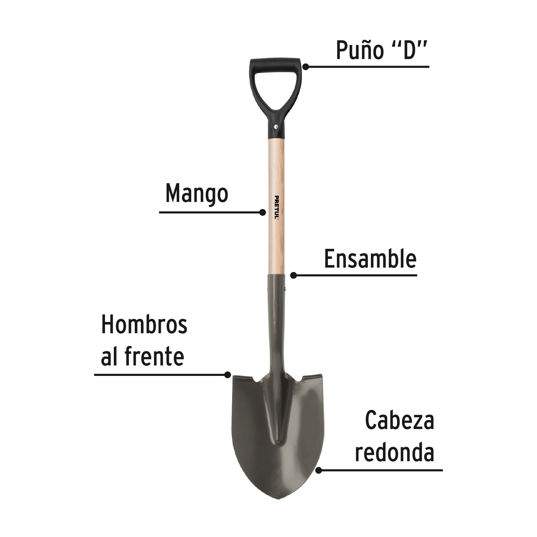 PALA REDONDA, PUÑO "Y", PRETUL JARDINERIA ALBAÑILERIA CONSTRUCCION DE 100 CM PRETUL