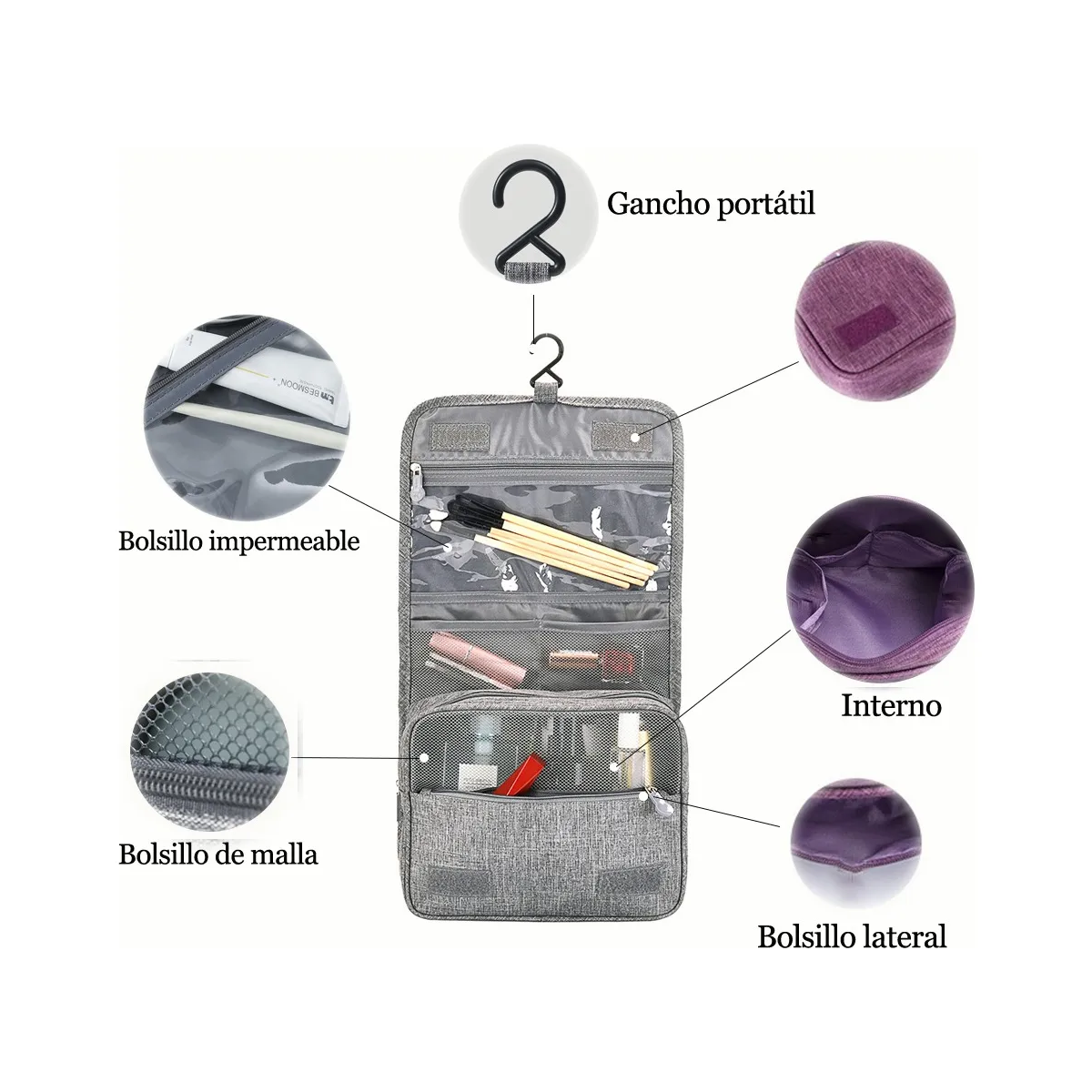 Neceser De Viaje Mujer, Organizadora Gris