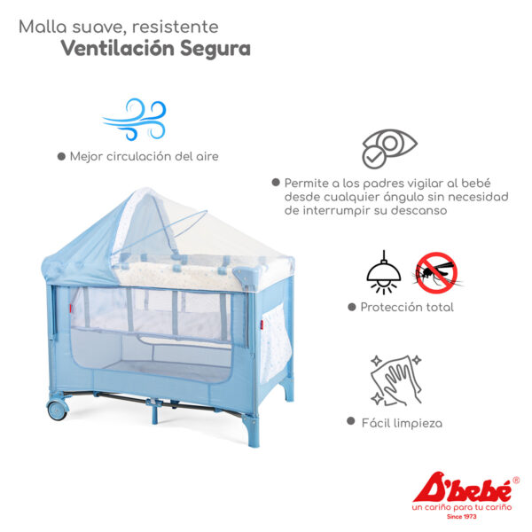 Cuna Corral Con Mosquitero D Bebé Rest Plegable Azul