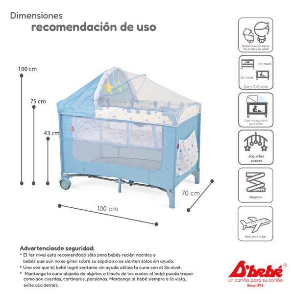 Cuna Corral Con Mosquitero D Bebé Rest Plegable Azul