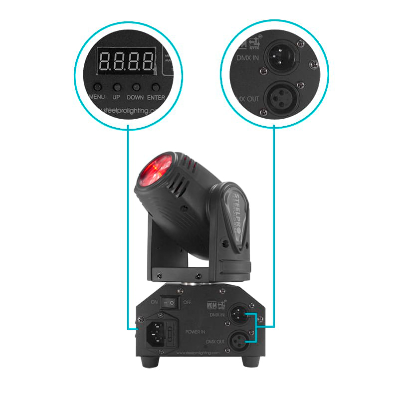 Mini Cabeza Móvil Beam LED RGBW- 4 En 1 - 15 Watts Steelpro .