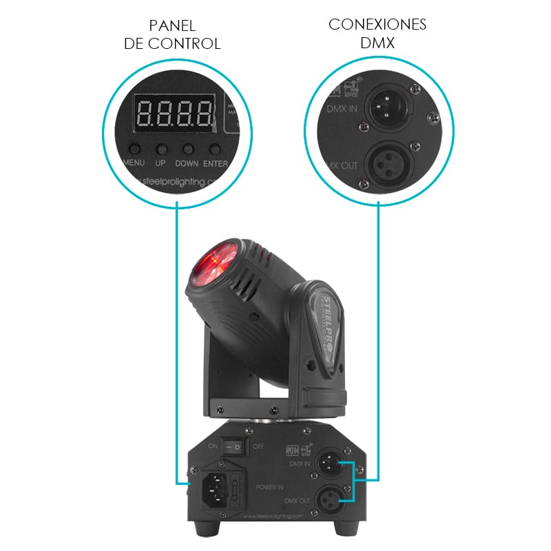 Mini Cabeza Móvil Beam LED RGBW- 4 En 1 - 15 Watts Steelpro .