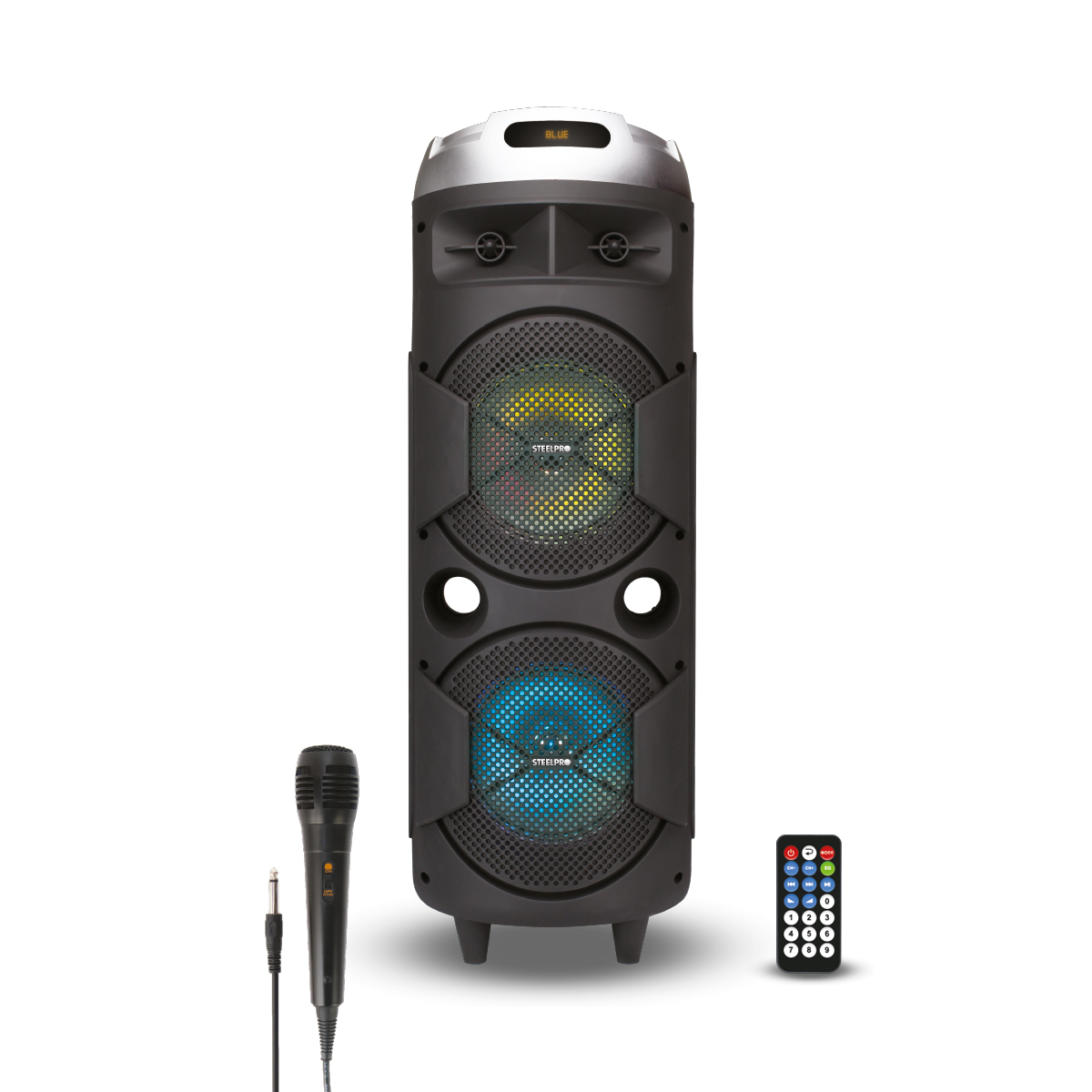 Bocina Portable Cuadrafonica Sonido 360 Grados Con 4 Woofers 8 , Microfono Incluido -Bazzoka - Steelpro