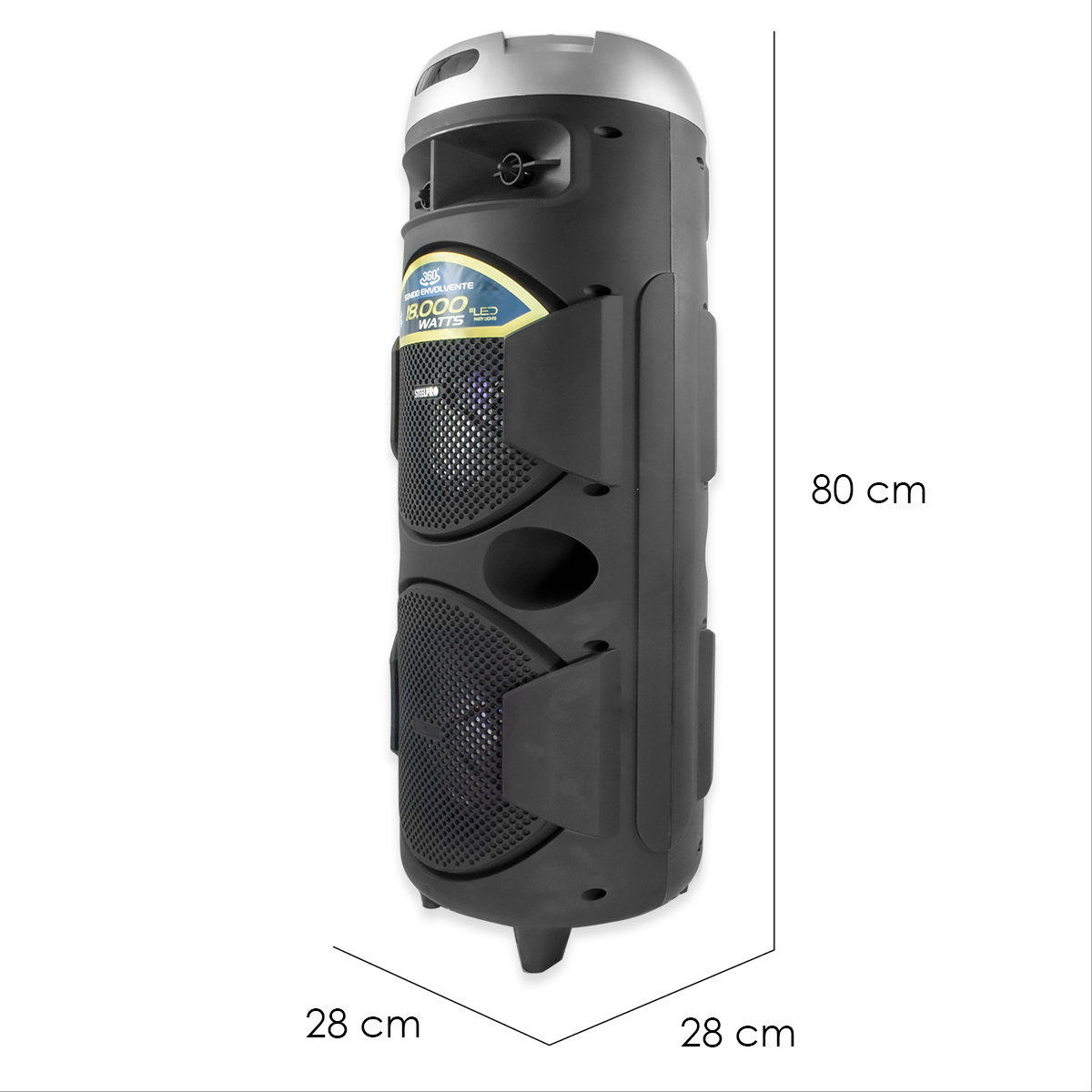 Bocina Portable Cuadrafonica Sonido 360 Grados Con 4 Woofers 8 , Microfono Incluido -Bazzoka - Steelpro