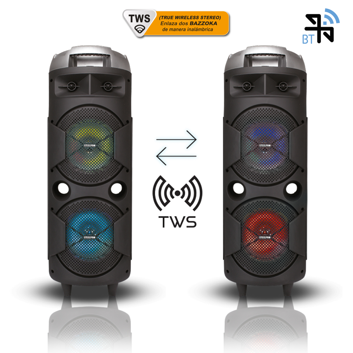 Bocina Portable Cuadrafonica Sonido 360 Grados Con 4 Woofers 8 , Microfono Incluido -Bazzoka - Steelpro