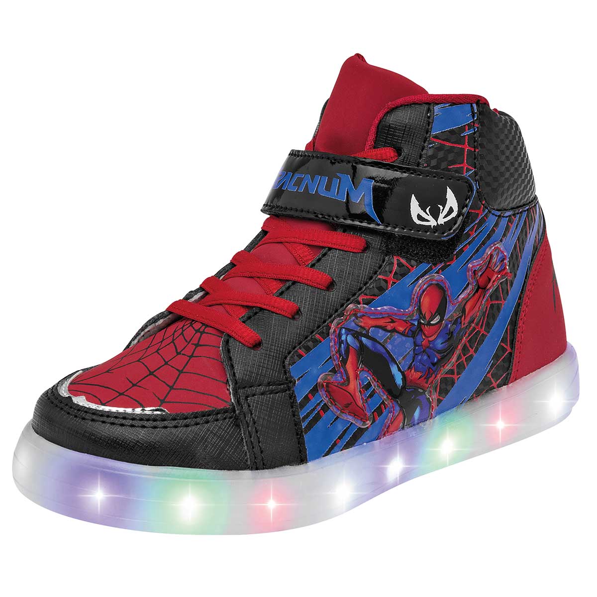 TENIS CON LUCES NIÑO SPACE BOYS 30A NEGRO ROJO