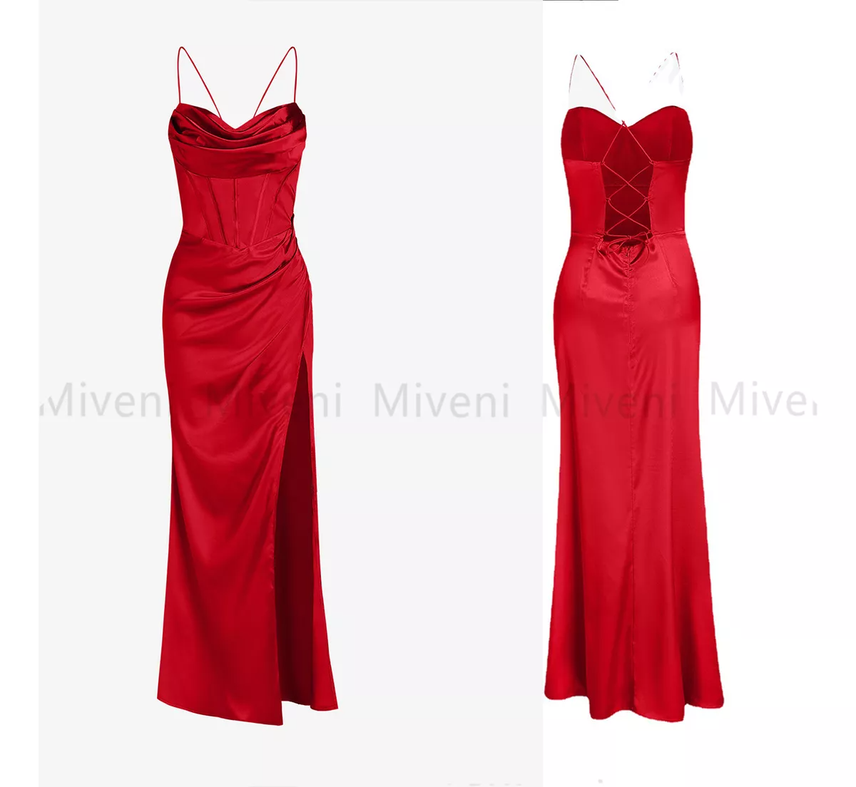 Vestido Sexy De Satén Con Abertura En La Cintura Alta Miveni.