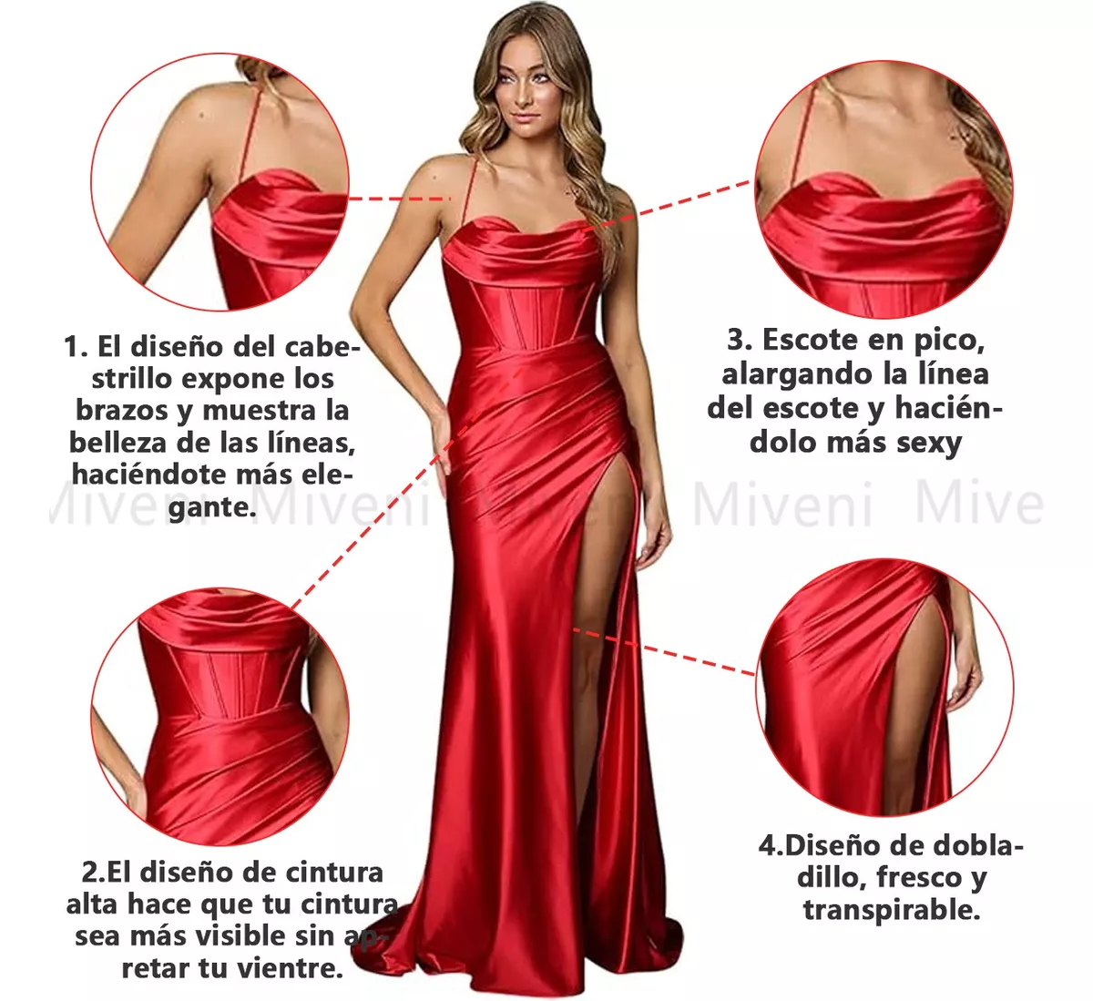Vestido Sexy De Satén Con Abertura En La Cintura Alta Miveni.