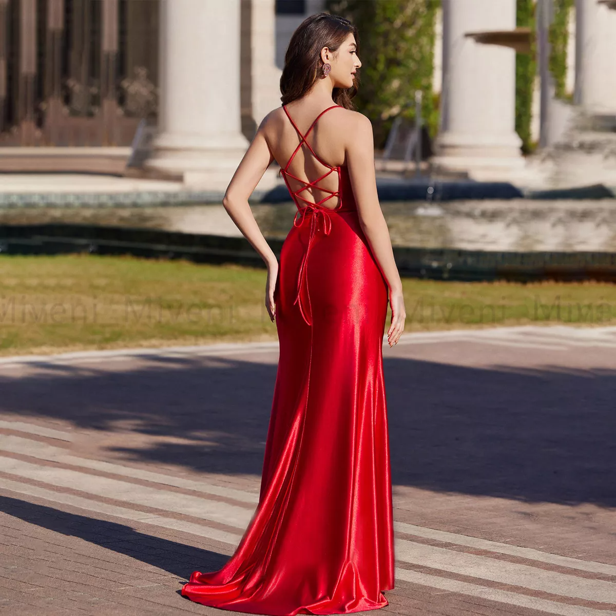 Vestido Sexy De Satén Con Abertura En La Cintura Alta Miveni.