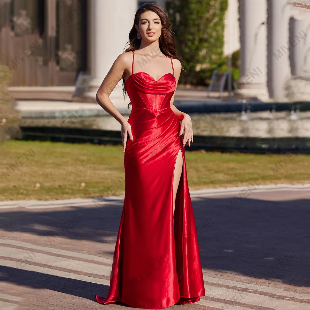 Vestido Sexy De Satén Con Abertura En La Cintura Alta Miveni.