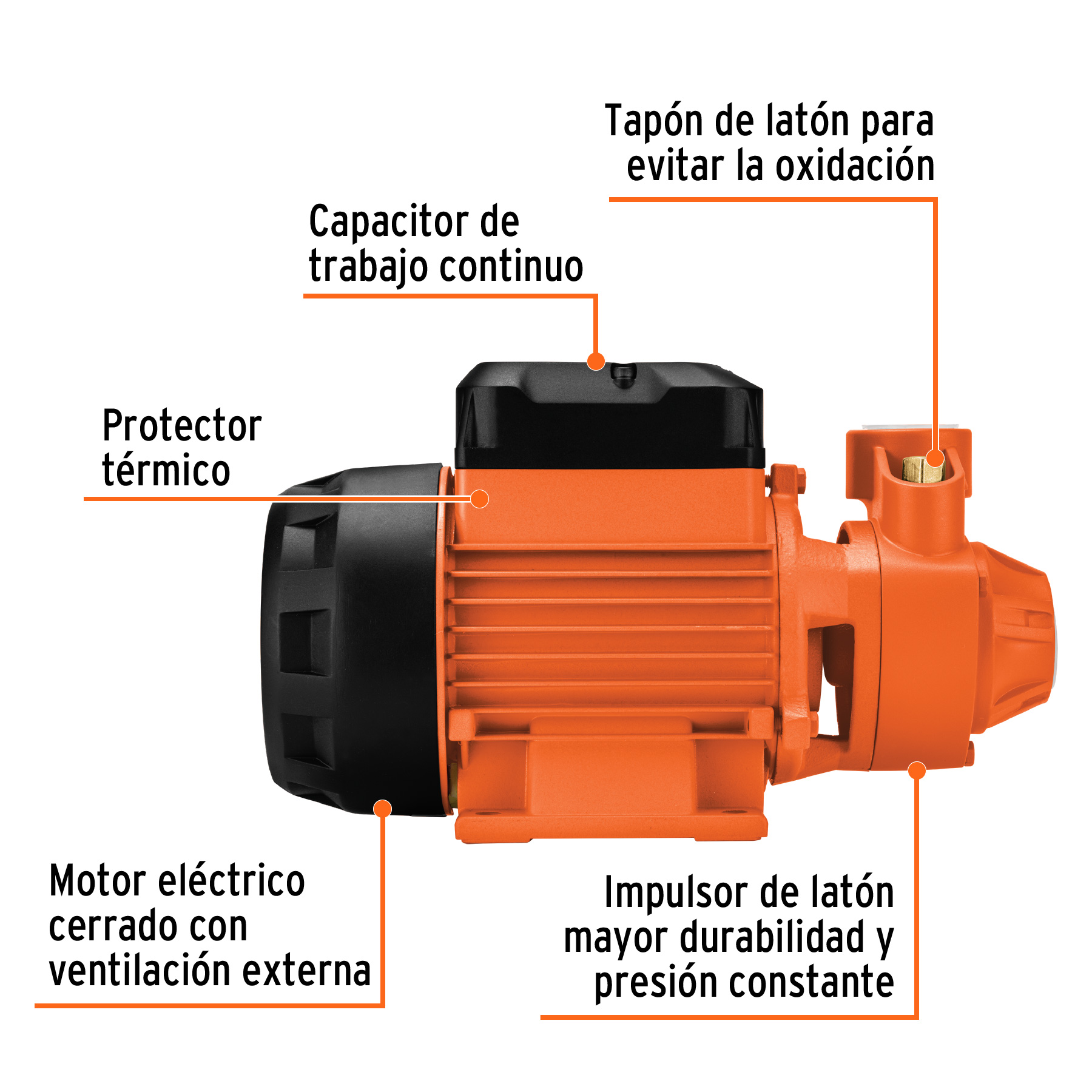 Bomba para Agua Eléctrica Periférica 1 Hp Truper  Naranja max. Altura 70 m uso Agricola Casa BOAP-1 