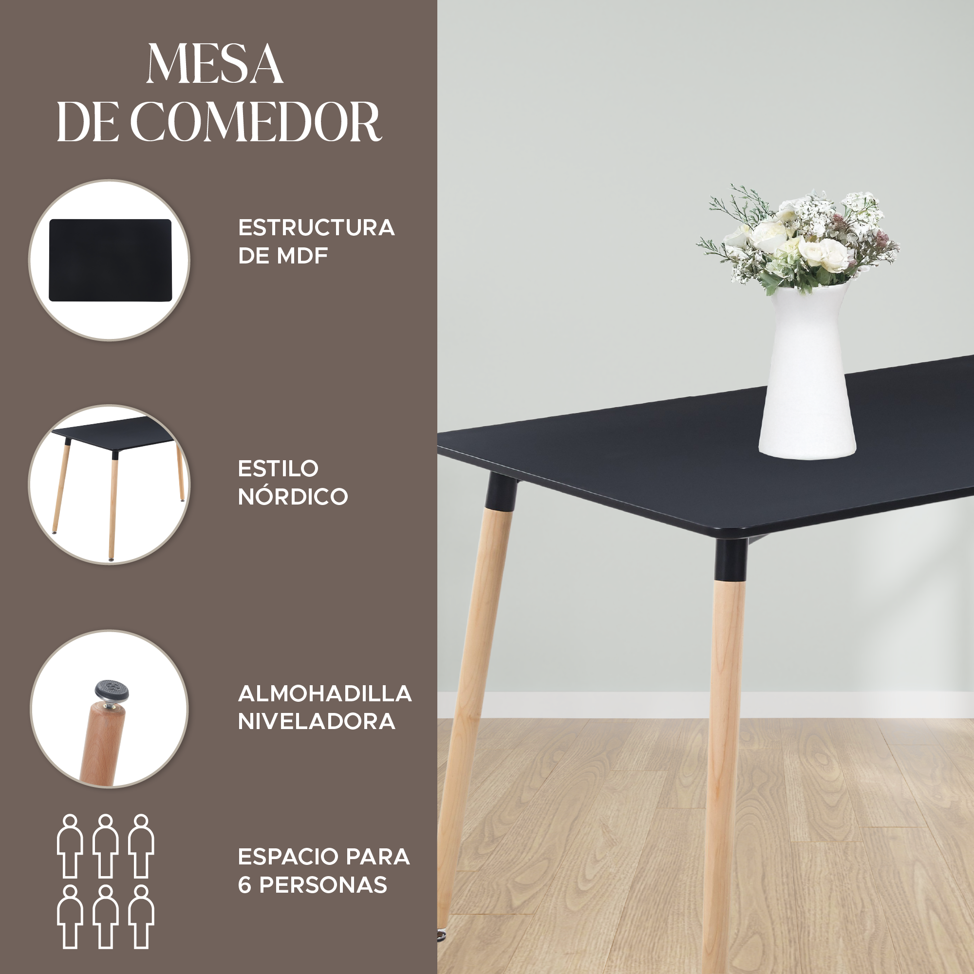 Mesa de Comedor Minimalista Estilo Nórdico Moderna Black