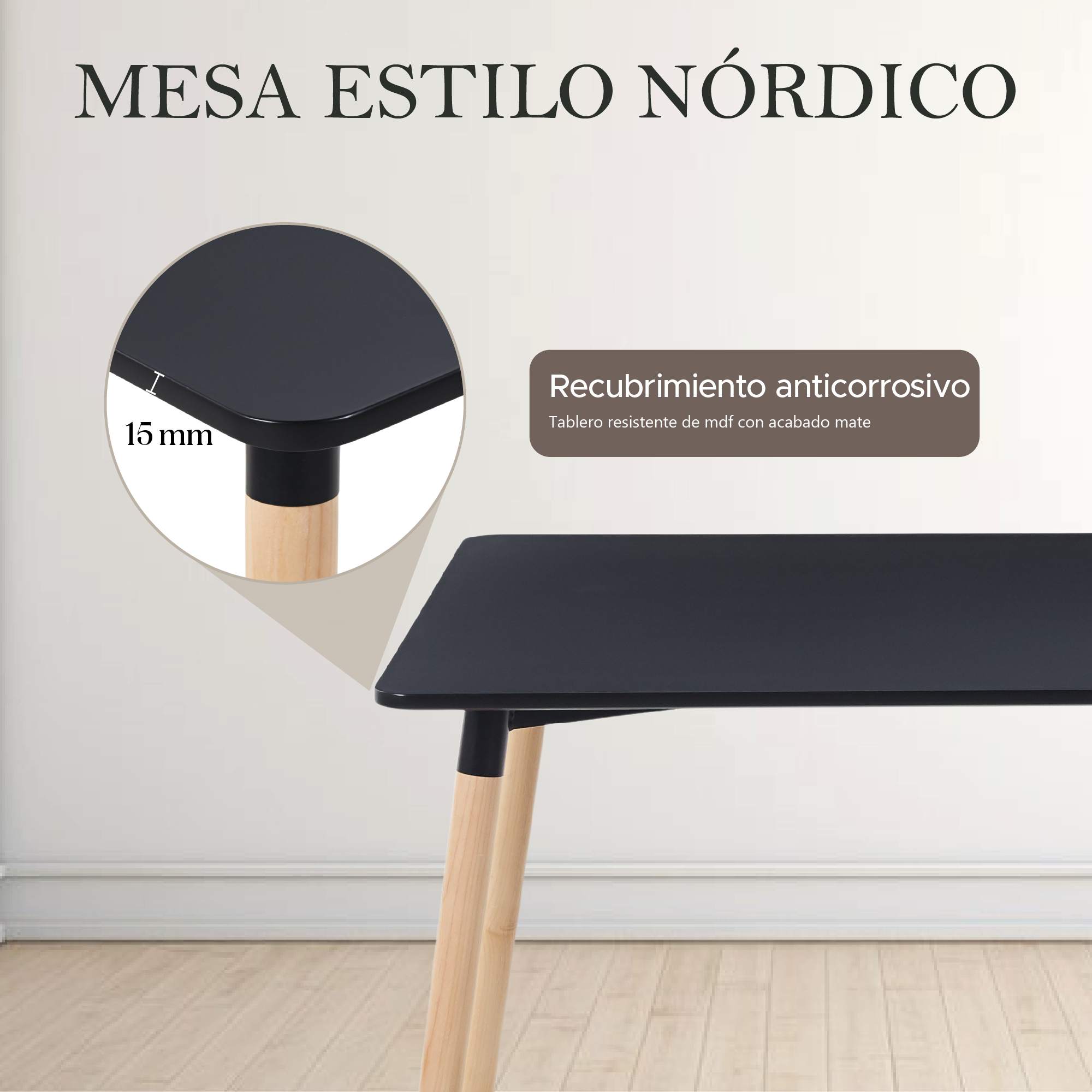 Mesa de Comedor Minimalista Estilo Nórdico Moderna Black