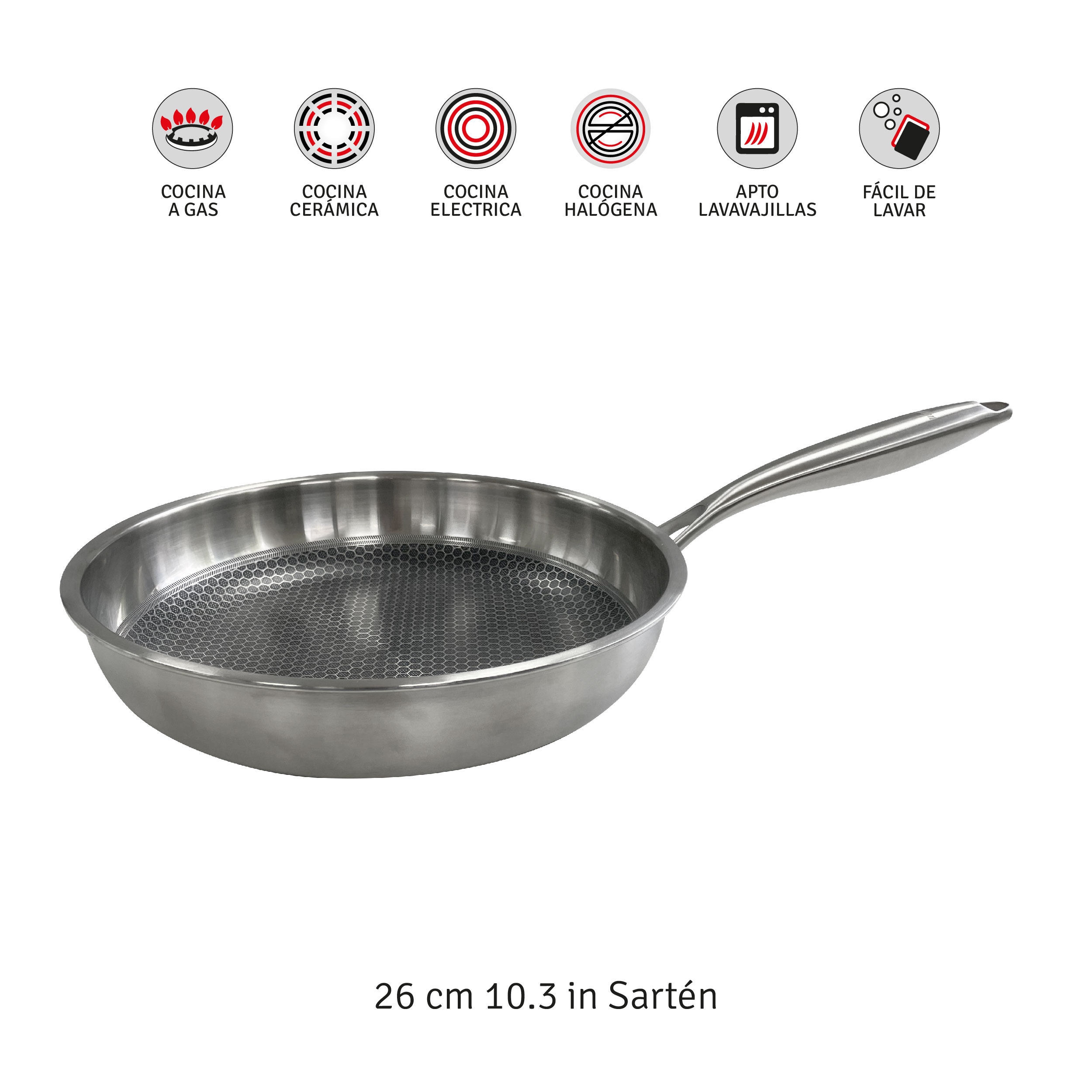 Sartén 26cm Acero Inoxidable Profesional