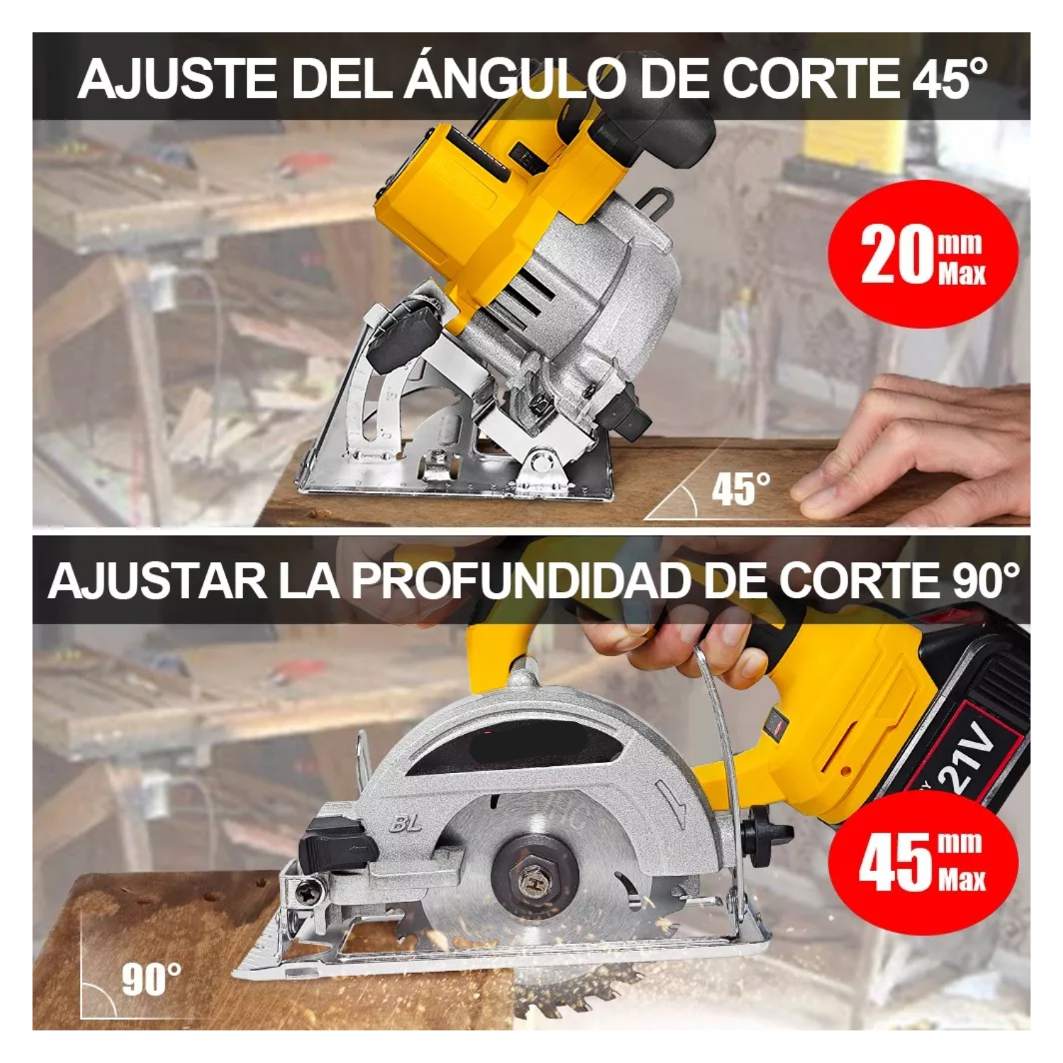 Sierra Circular Eléctrica Inalámbrica Para Madera Marmol Color Amarillo