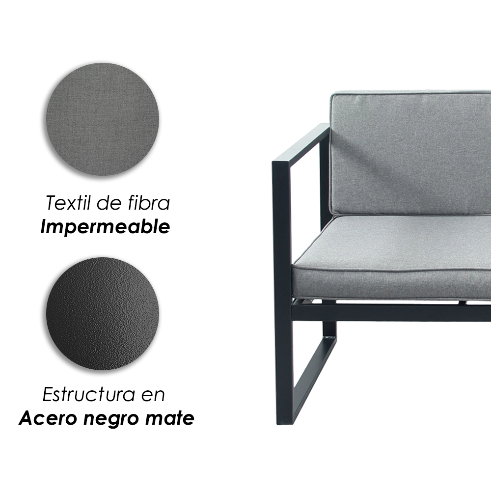 Ilios Innova | Sala Esquinera de Exterior con Mesa – Estructura de Acero y Cojines en Tela Impermeable | Diseño Moderno y Resistente