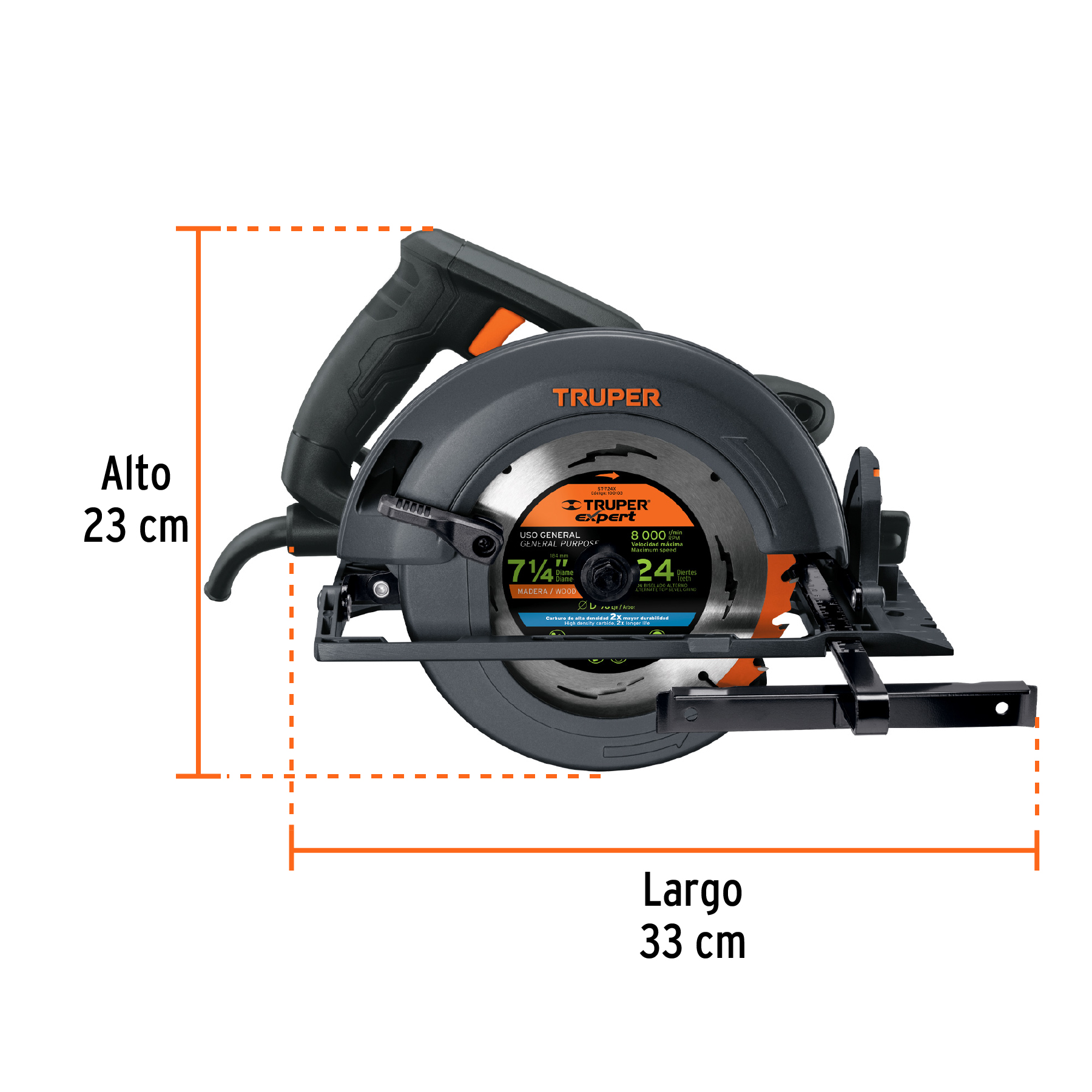 Sierra Circular para Cortar Madera Truper Industrial de uso rudo y Continuo Calidad Premium de 7 1/4 de 1800W SICI-71/4N4