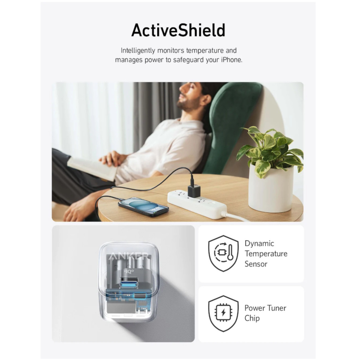 Cargador de Pared Anker 20w USB-C Inteligencia IQ3 Blanco