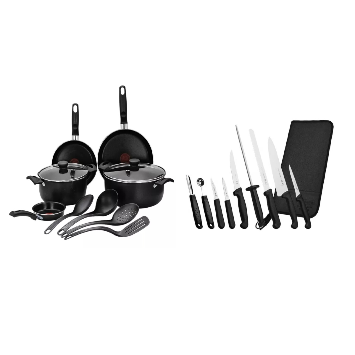 Bateria T-Fal Expert Chef 11 Pzas + Estuche de Cuchillos Tramontina 32200/386, 10 Pzas Negro ORT/ENDY6