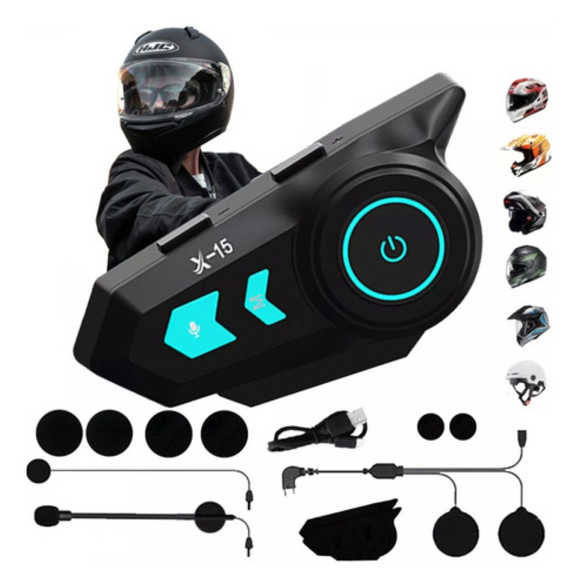 "Audífonos Bluetooth 5.0 Para Casco Moto Impermeables Ip65 negro azul "