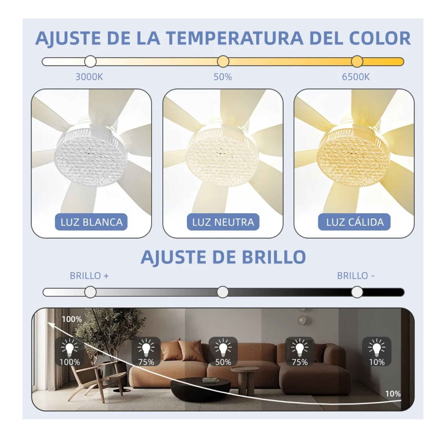 Lampara Ventilador Techo 6 aspas Control Remoto 3 velocidades