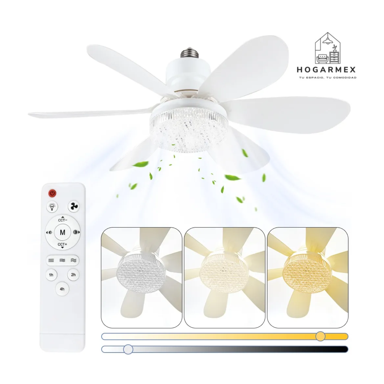 Lampara Ventilador Techo 6 aspas Control Remoto 3 velocidades