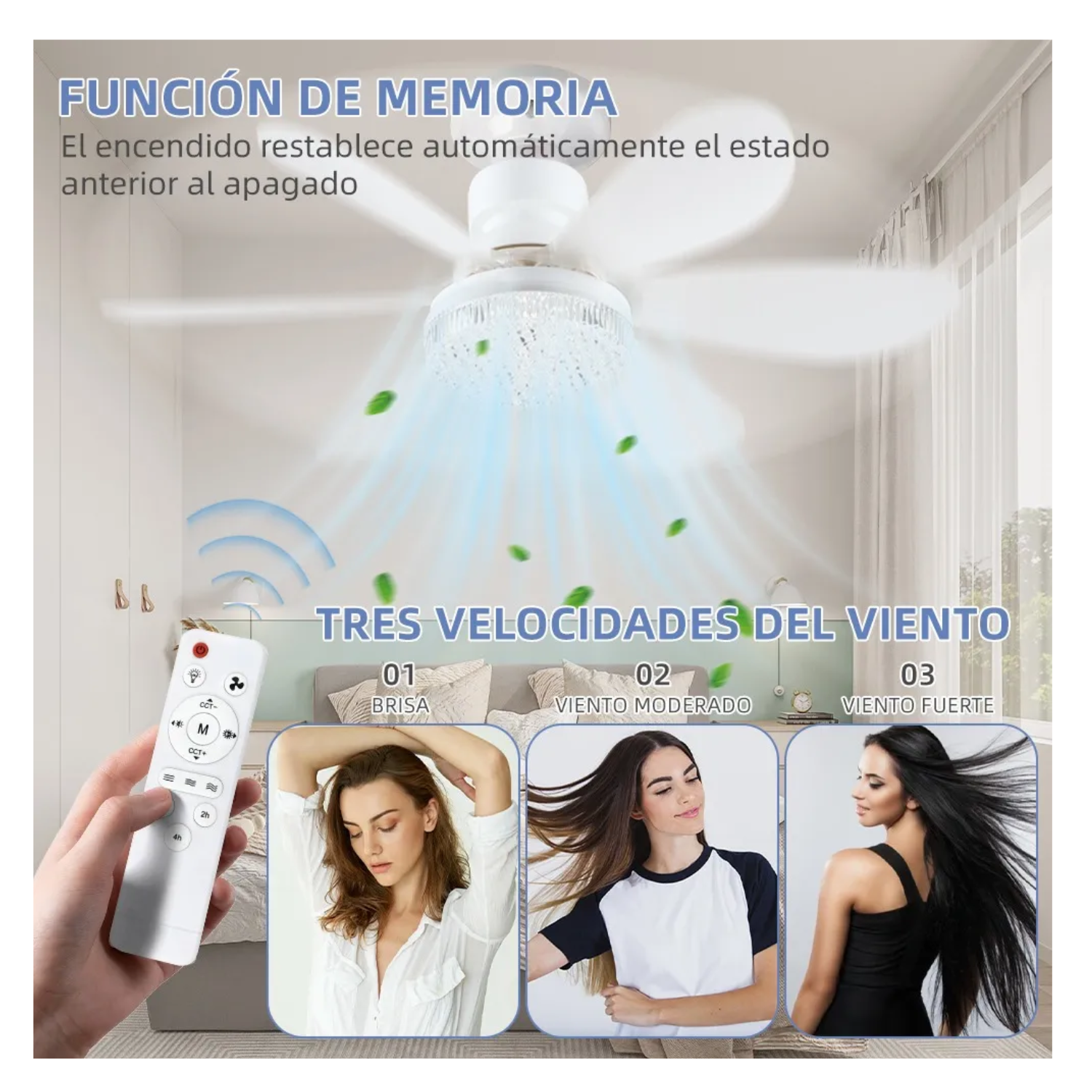 Lampara Ventilador Techo 6 aspas Control Remoto 3 velocidades