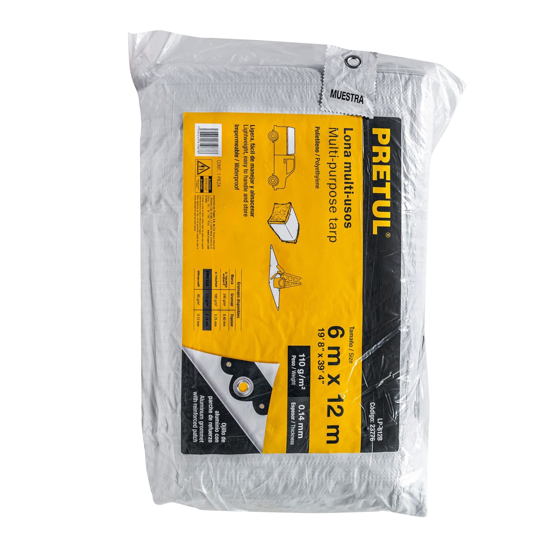 Lona Blanca de 6x12 metros Pretul Lona-Carpa Impermeable Multiusos Lluvia Calor Protección Fiestas Reuniones