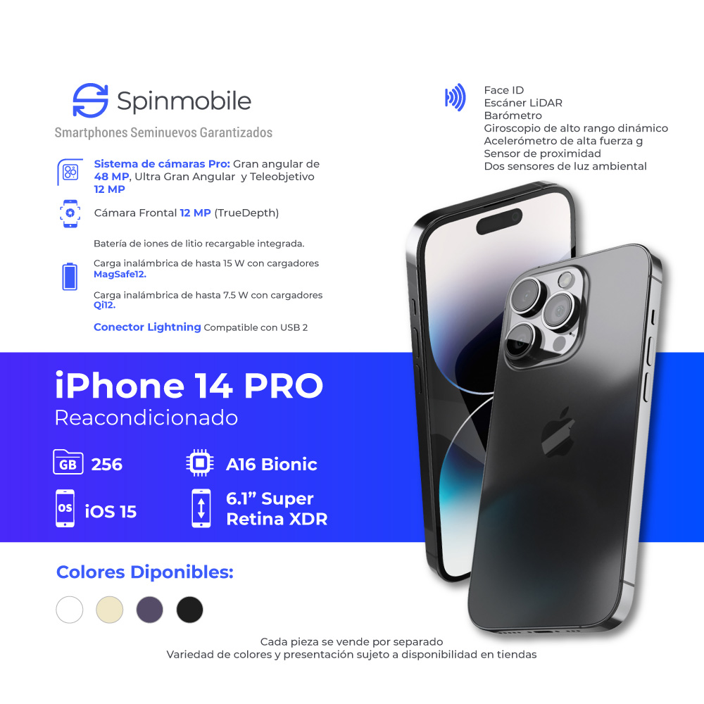 iPhone 14 Pro 128GB Morado eSIM  Reacondicionado Grado A.  