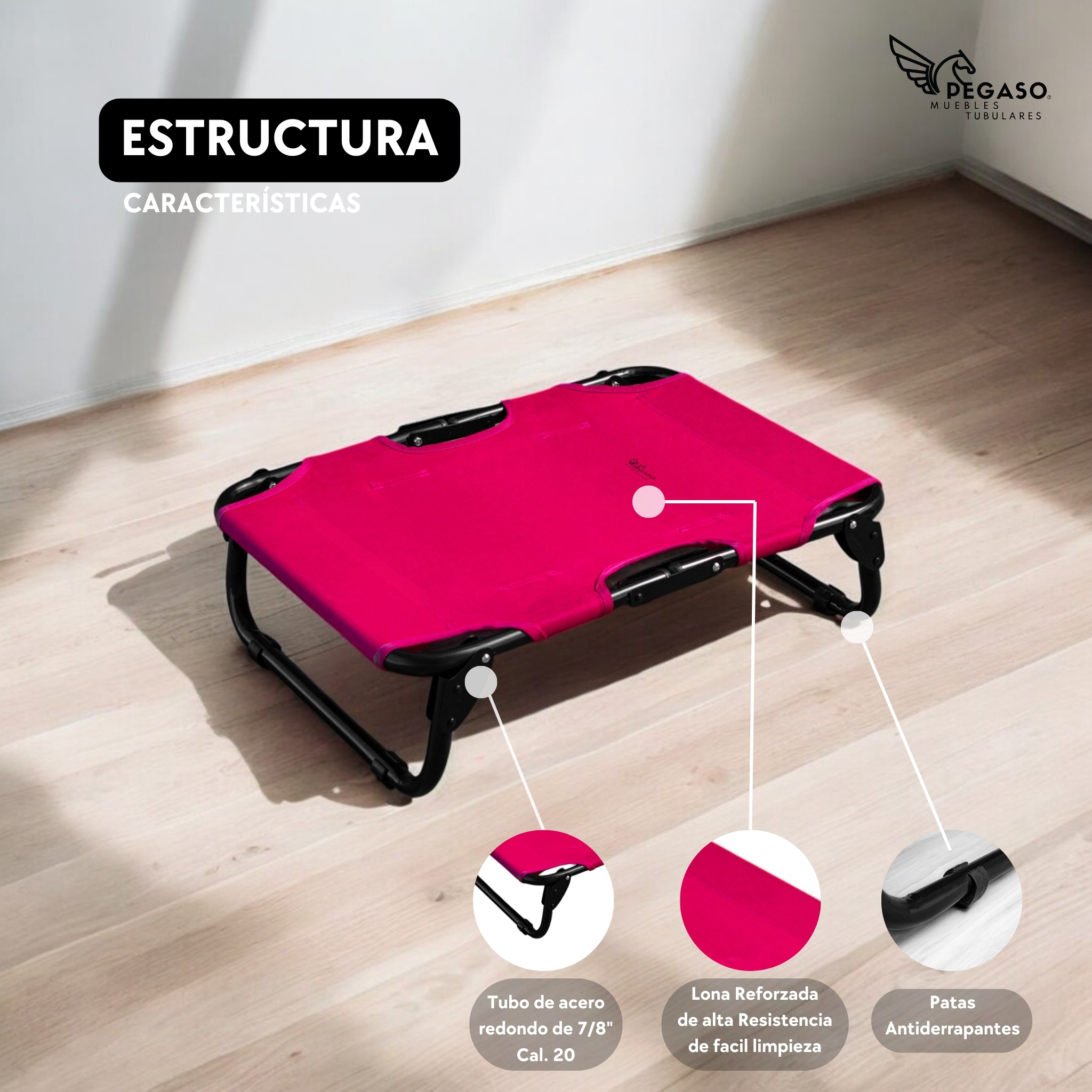 PEGASO Cama Elevada para Perro tamaño Chico, 63x46x18.5 cm (Mod KM-CH)