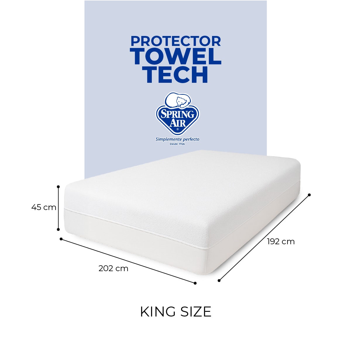 Cubre Colchon King Size Towel-Tech, Tecnología Skin System. Impermeable, Anti ácaros, Hipoalergénico y Transpirable