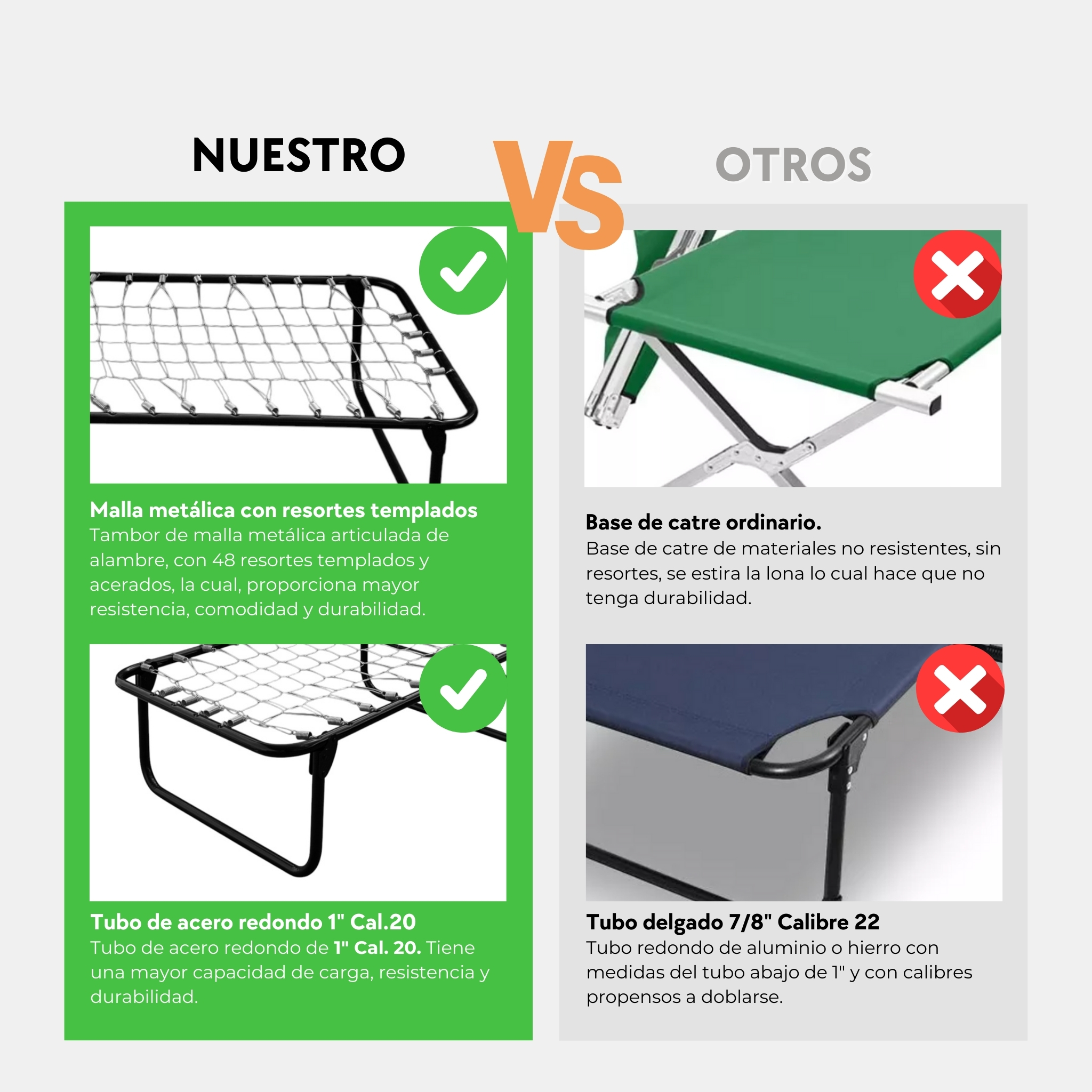 Catre Camastro Plegable de Malla Metálica con Colchón De 8 cm. Pegaso 