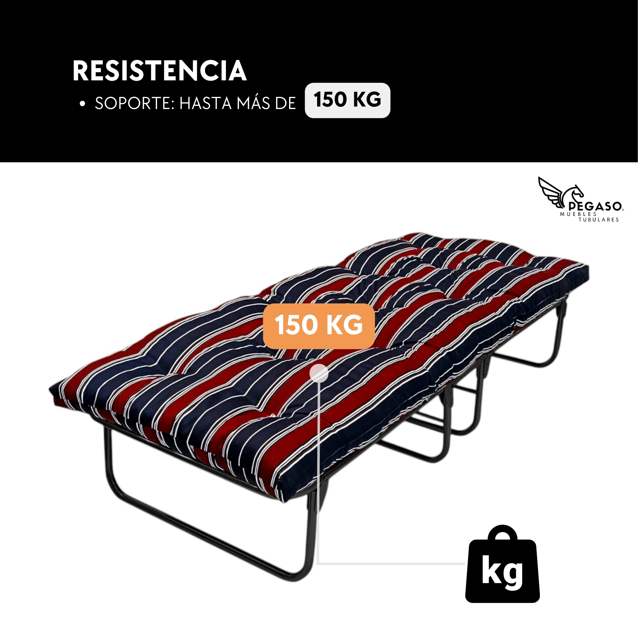 Catre Camastro Plegable Con Colchón de Borra MOD: KM6-B.