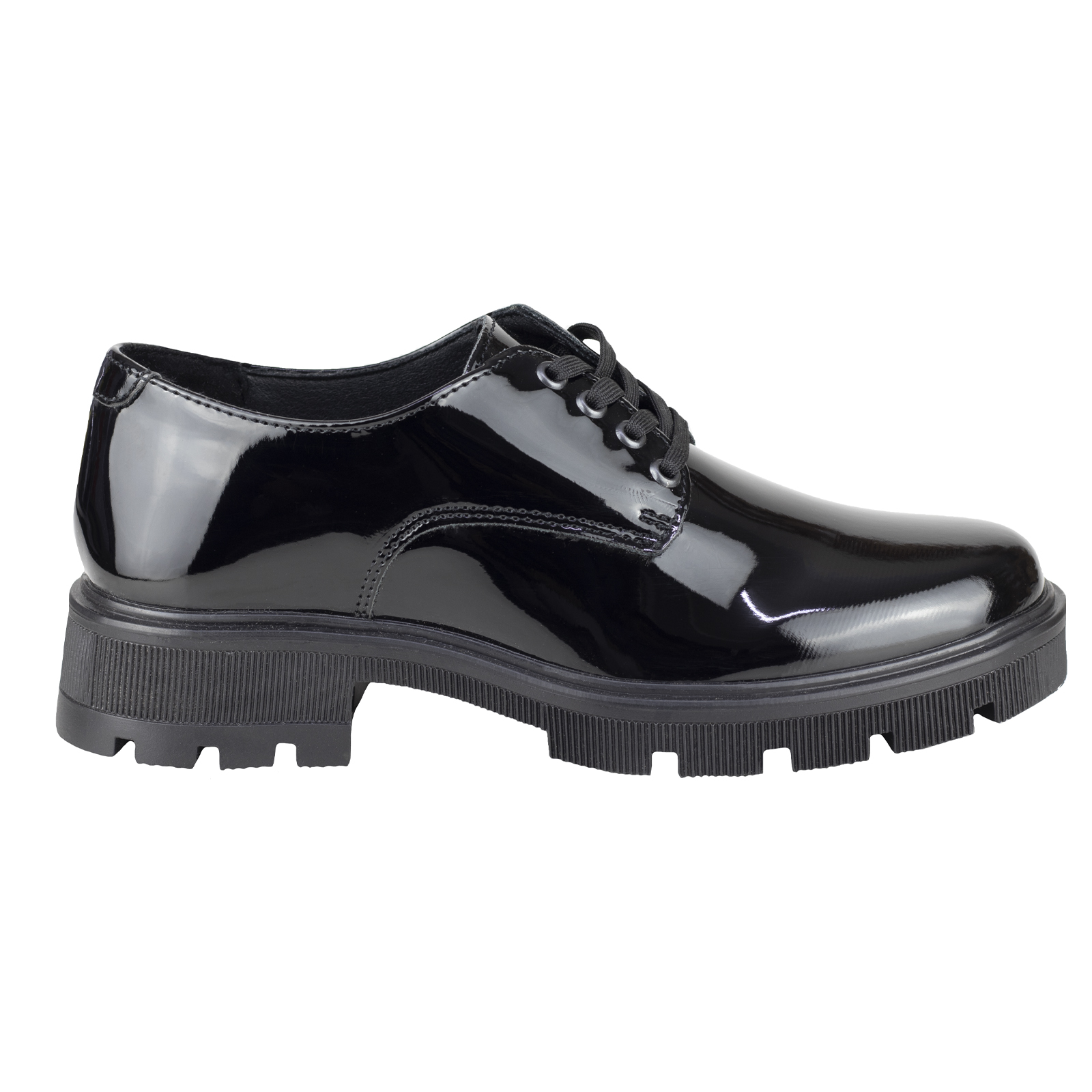 Zapato Chunky Escolar Niña De Charol Green Love 94070 Negro Suela Gruesa Agujeta