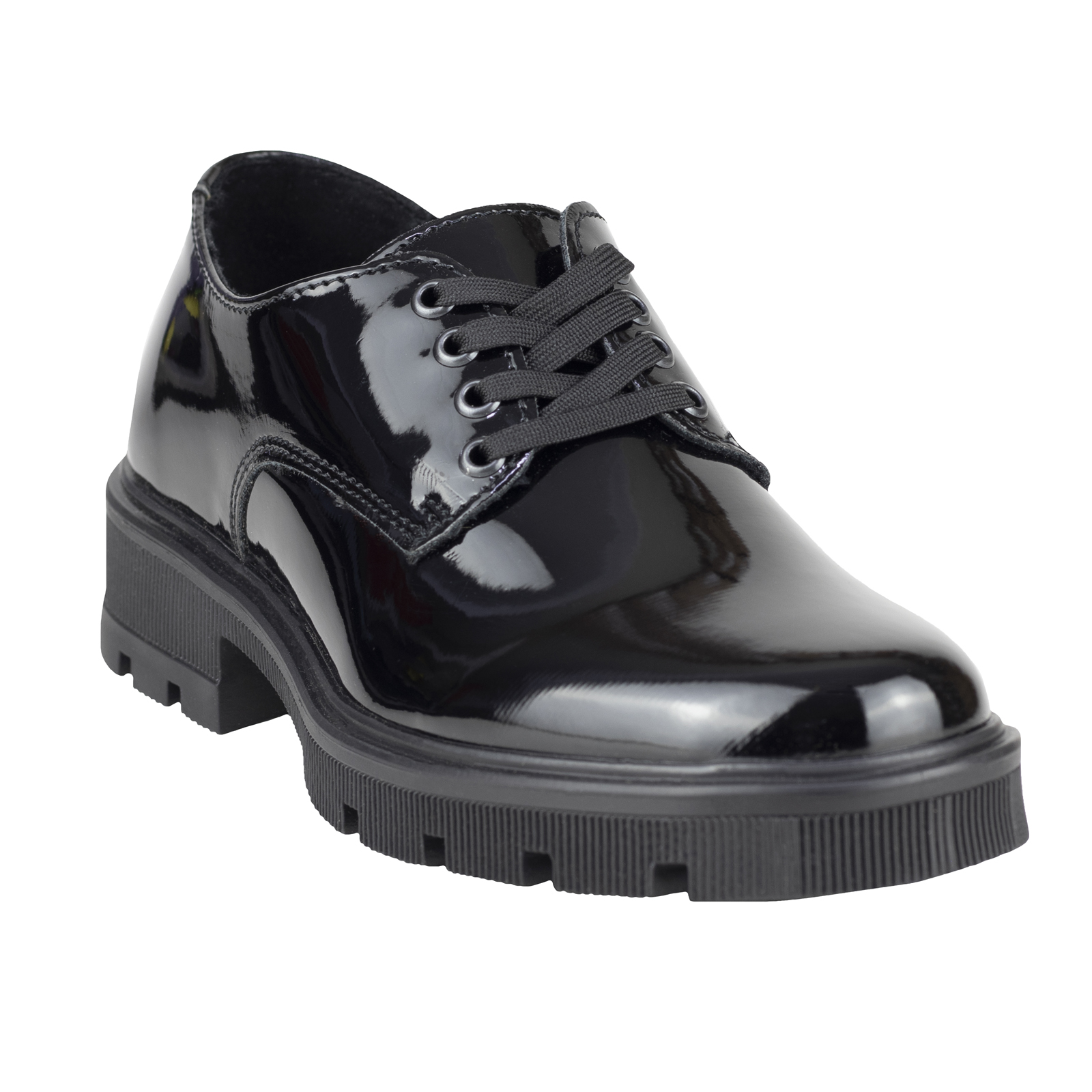 Zapato Chunky Escolar Niña De Charol Green Love 94070 Negro Suela Gruesa Agujeta
