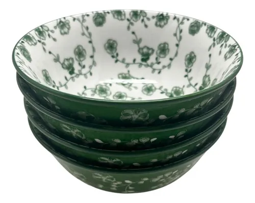 Vajilla 16 Piezas Cerámica Elegante Royal Haus Resistente Color Verde Floreado