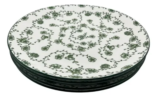 Vajilla 16 Piezas Cerámica Elegante Royal Haus Resistente Color Verde Floreado