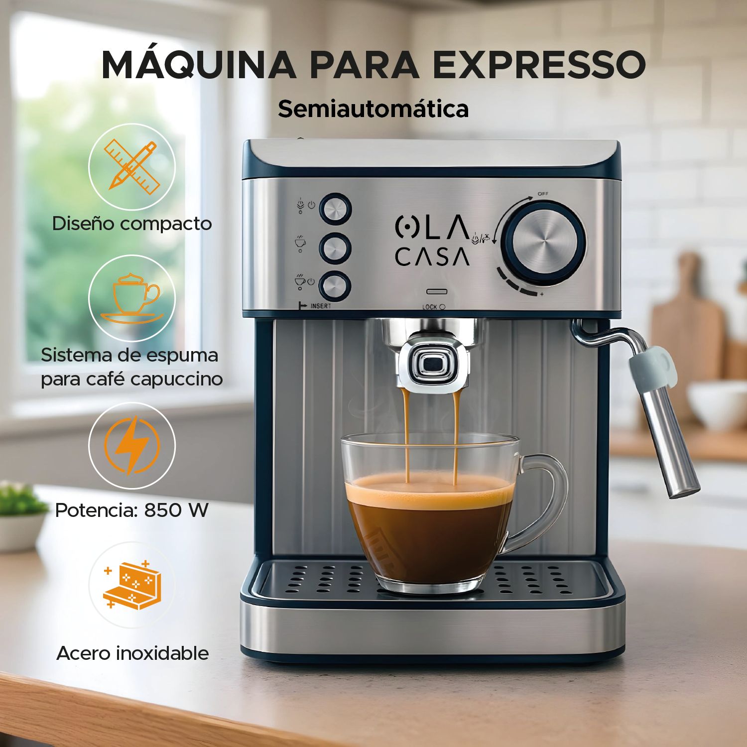 Cafetera Espresso Capuccino OLA CASA 15 bares