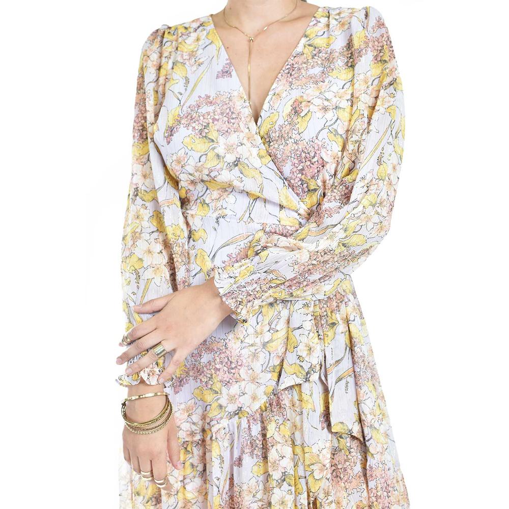 Vestido vaporoso de manga larga Roman Fashion /Juvenil, 3014 (Lila / Amarillo)