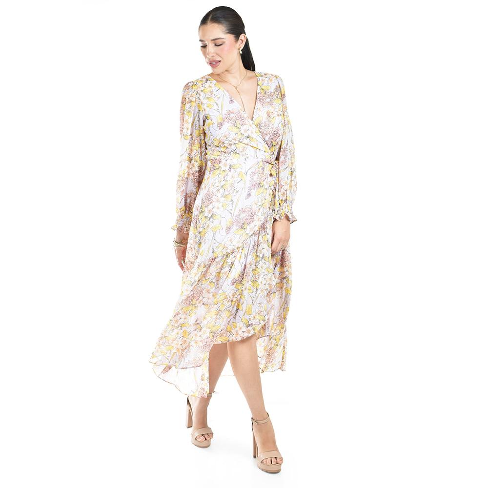 Vestido vaporoso de manga larga Roman Fashion /Juvenil, 3014 (Lila / Amarillo)