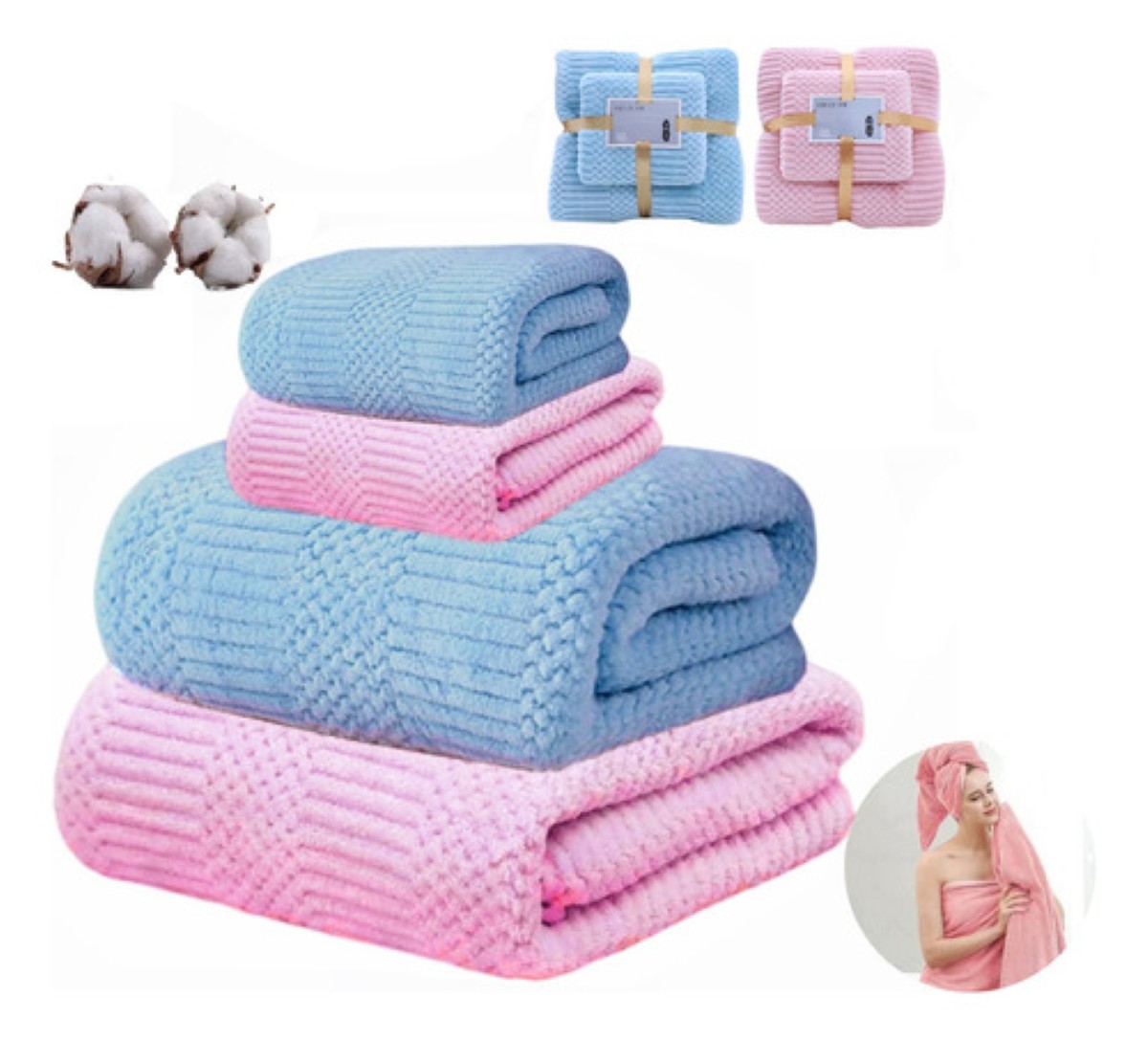 "4 Pcs Juego Toalla Baño,lana Coral Suave De Alta Densidad Cielo Azul y Rosa "