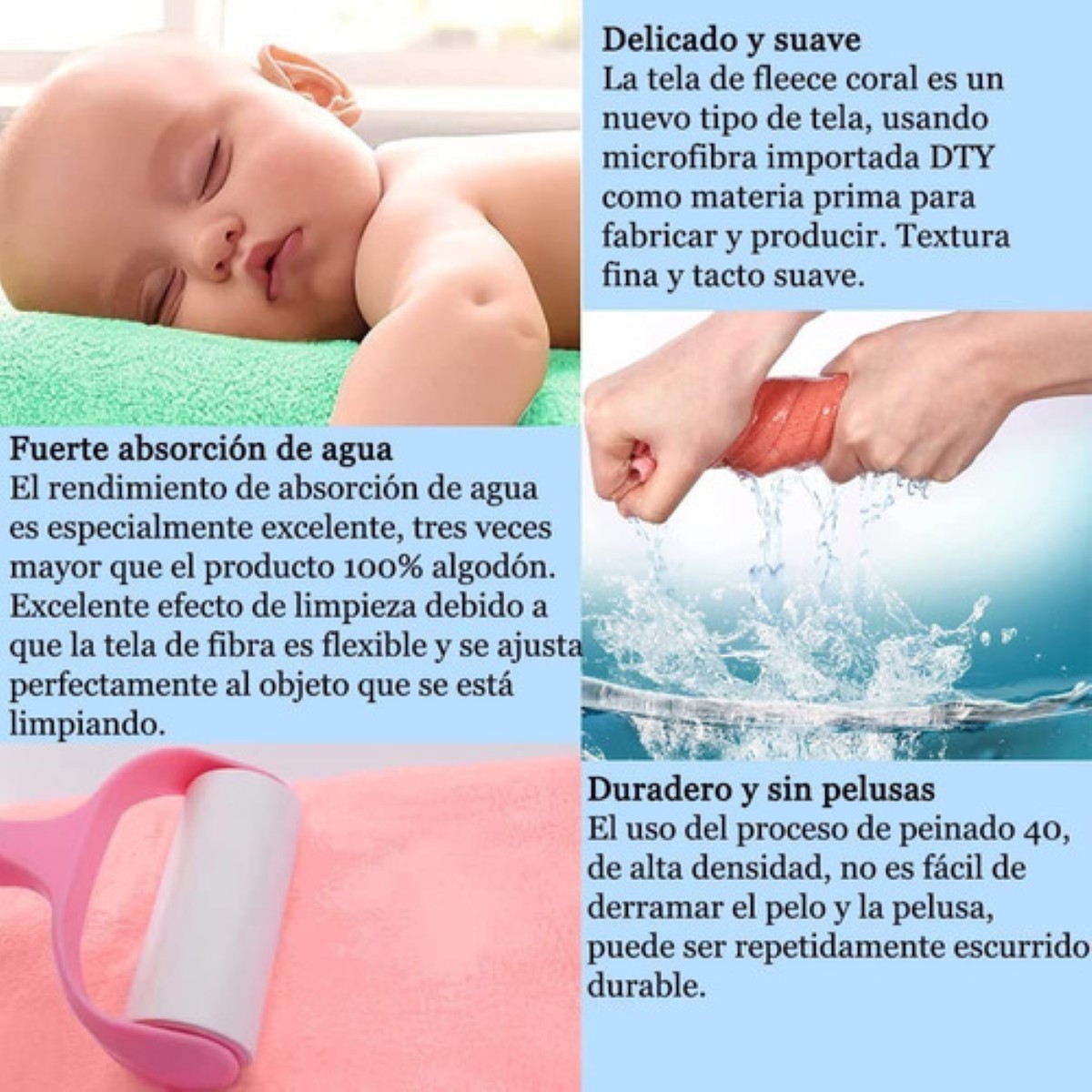 "4 Pcs Juego Toalla Baño,lana Coral Suave De Alta Densidad Cielo Azul y Rosa "