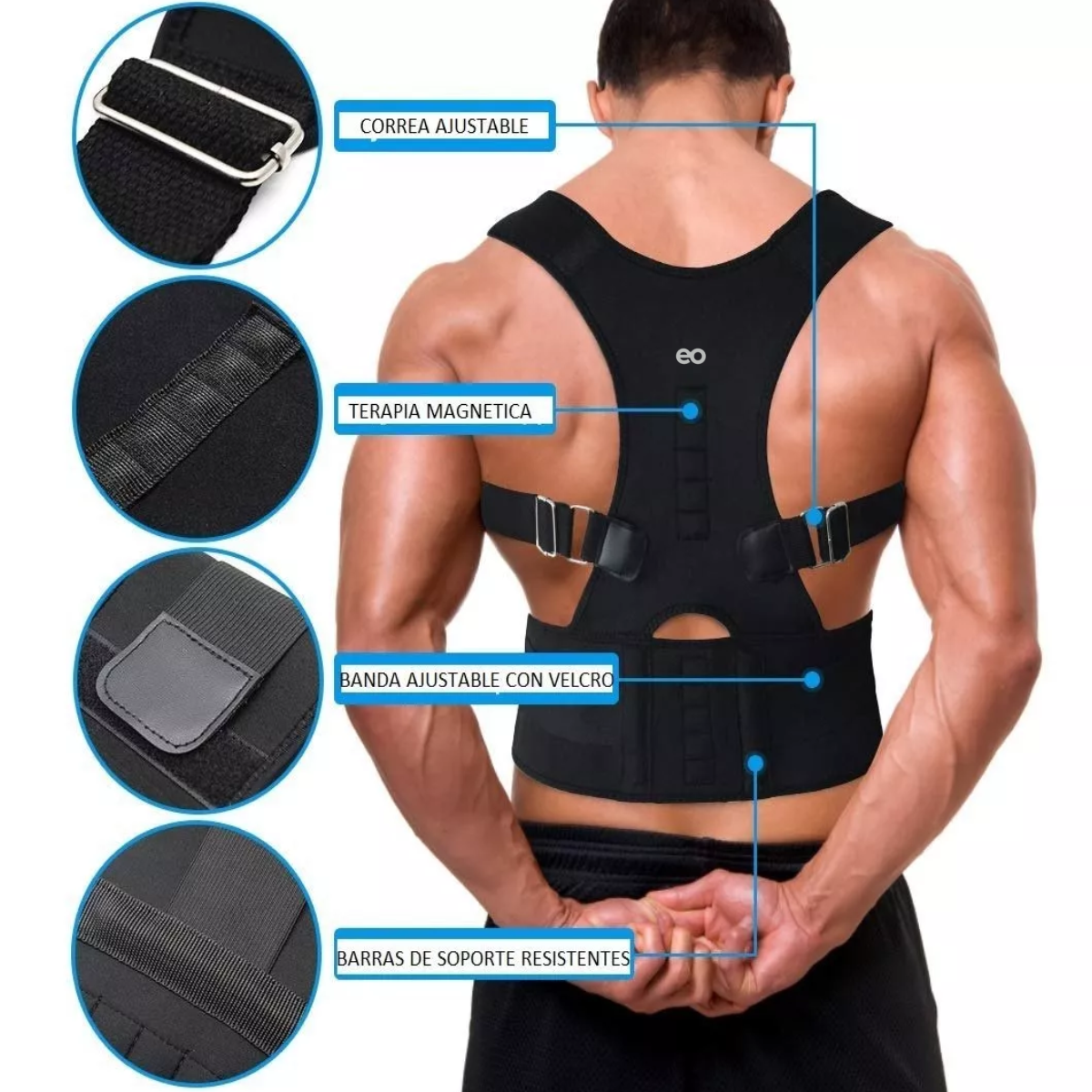 Chaleco Corrector Postura Con 10 Imanes Para Hombre Y Mujer Talla:XL Negro