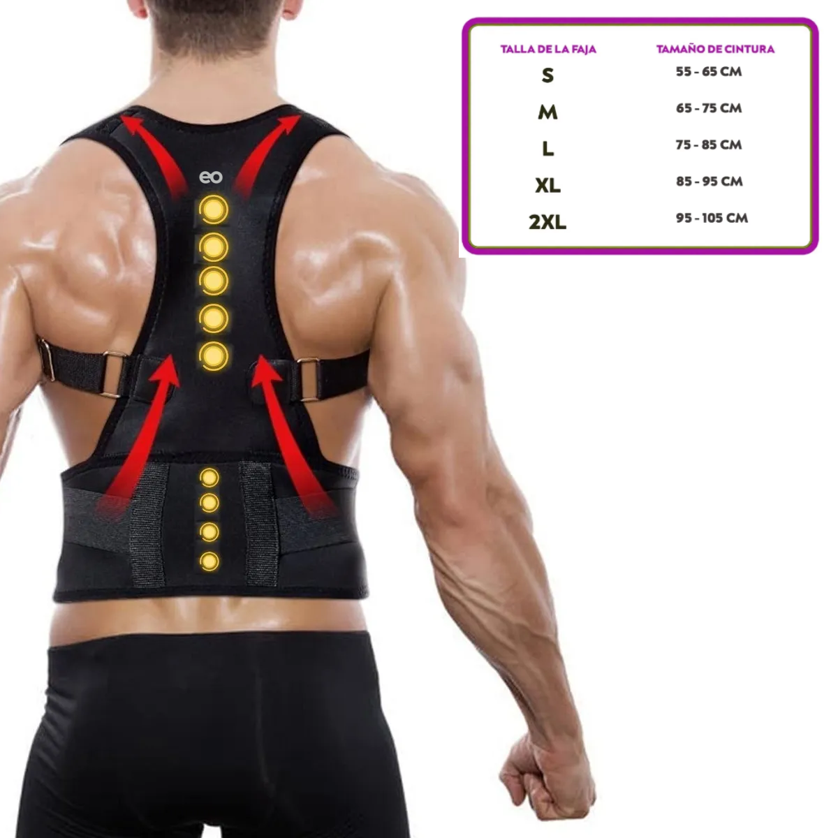 Chaleco Corrector Postura Con 10 Imanes Para Hombre Y Mujer Talla:XL Negro