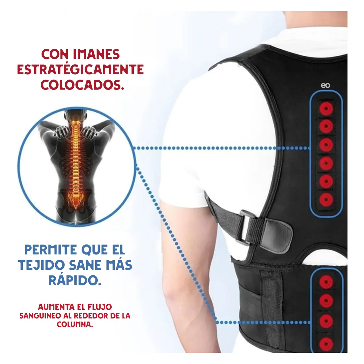 Chaleco Corrector Postura Con 10 Imanes Para Hombre Y Mujer Talla:XL Negro