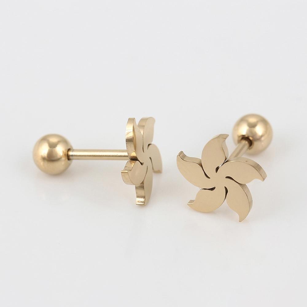 CRISTAL AMOR - Aretes Broqueles Sol Lisos Niña Oro 14k Laminado Bolita