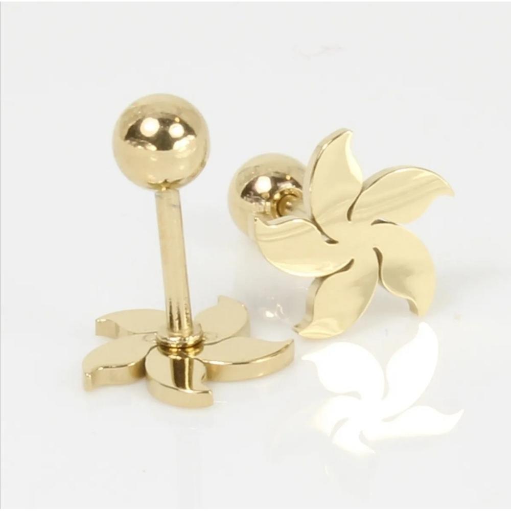 CRISTAL AMOR - Aretes Broqueles Sol Lisos Niña Oro 14k Laminado Bolita