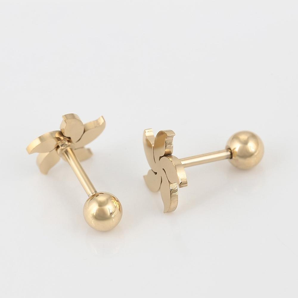 CRISTAL AMOR - Aretes Broqueles Sol Lisos Niña Oro 14k Laminado Bolita